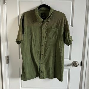 Prana Men’s Cotton Button Up Casual Hiking Outdoor Shirt Green Sz XL